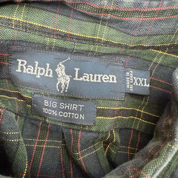 Vtg 90s Ralph Lauren Shirt Mens XXL Big Shirt Green Plaid LS Button Down Preppy - Picture 11 of 11